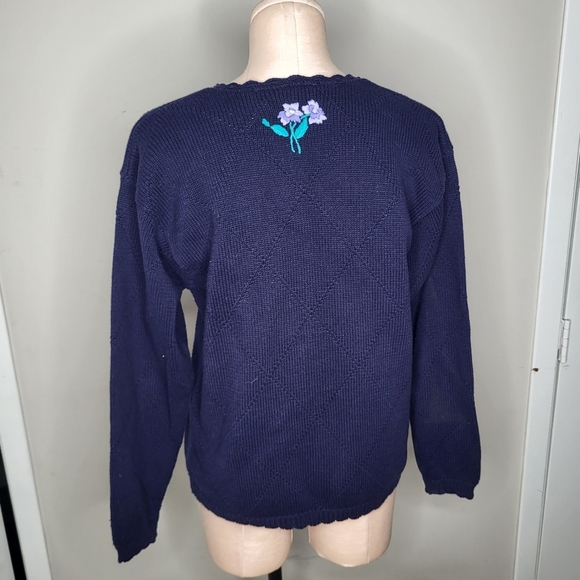 Vintage 1990s Northern Reflections Cotton Floral Embroidered Sweater Size Medium - Picture 4 of 6
